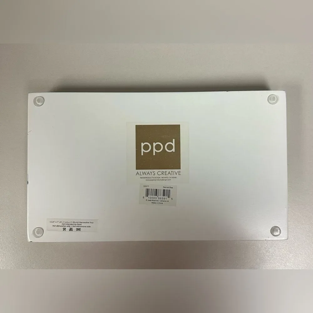 PPD White Blue Black Gold Secret Bee Lacquered Vanity Tray